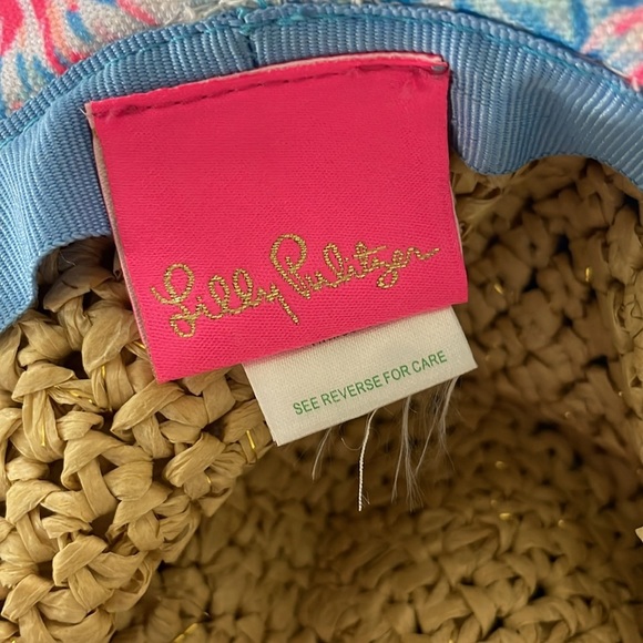 Lilly Pulitzer Sea to Shining Sea Print Pink and Blue Woven Hat - Picture 9 of 11